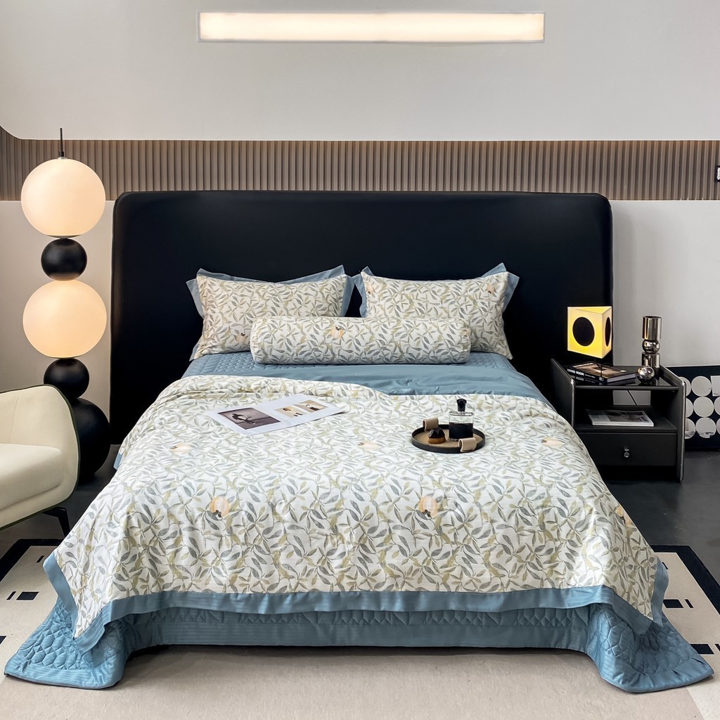 (SCB34) Bộ chăn ga gối lụa cotton 5 Món chăn hè ga trần MemMinbedding Luxury siêu mềm mại, thoáng mát