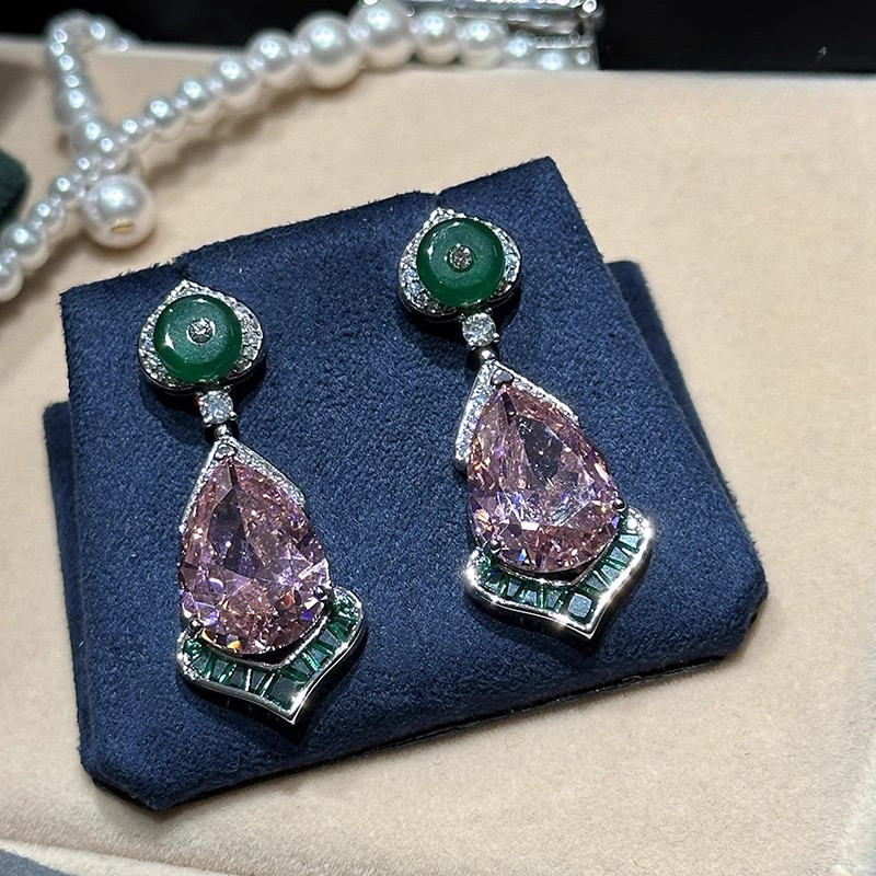 Phong Cách Mới Zircon Bông Tai Hình Giọt Tinh Tế Bông Tai Sang Trọng Thanh Lịch Màu Hồng Sang Trọng Đính Kim Cương Đính Lông