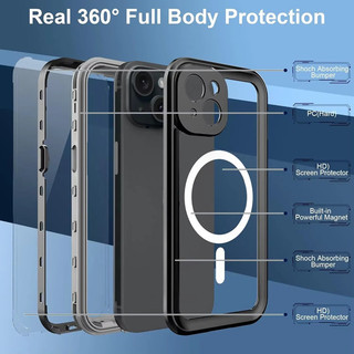 [Redpepper] ốp lưng chống nước Dành cho iPhone 16 15 14 Plus 13 Pro Max IP68 Vỏ điện thoại từ tính chống nước dưới nước 360° Vỏ bơi lặn chống bụi