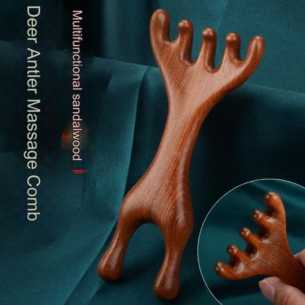SNUGHOUSE 1 Cái / 2 Chiếc Lược Massage Kinh Tuyến Toàn Thân, Gạc Hươu Răng Rộng Gỗ Trị Liệu Massage, Giúp Lưu Thông Máu Gỗ Đàn Hương Hai Đầu Chăm Sóc Sức Khỏe