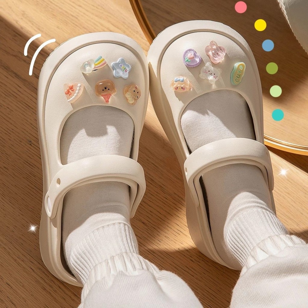 Giày Lỗ Mùa Hè: Nữ Mary Jane Style Home Shoes Hộ Gia Đình EVA Chất Liệu Dép