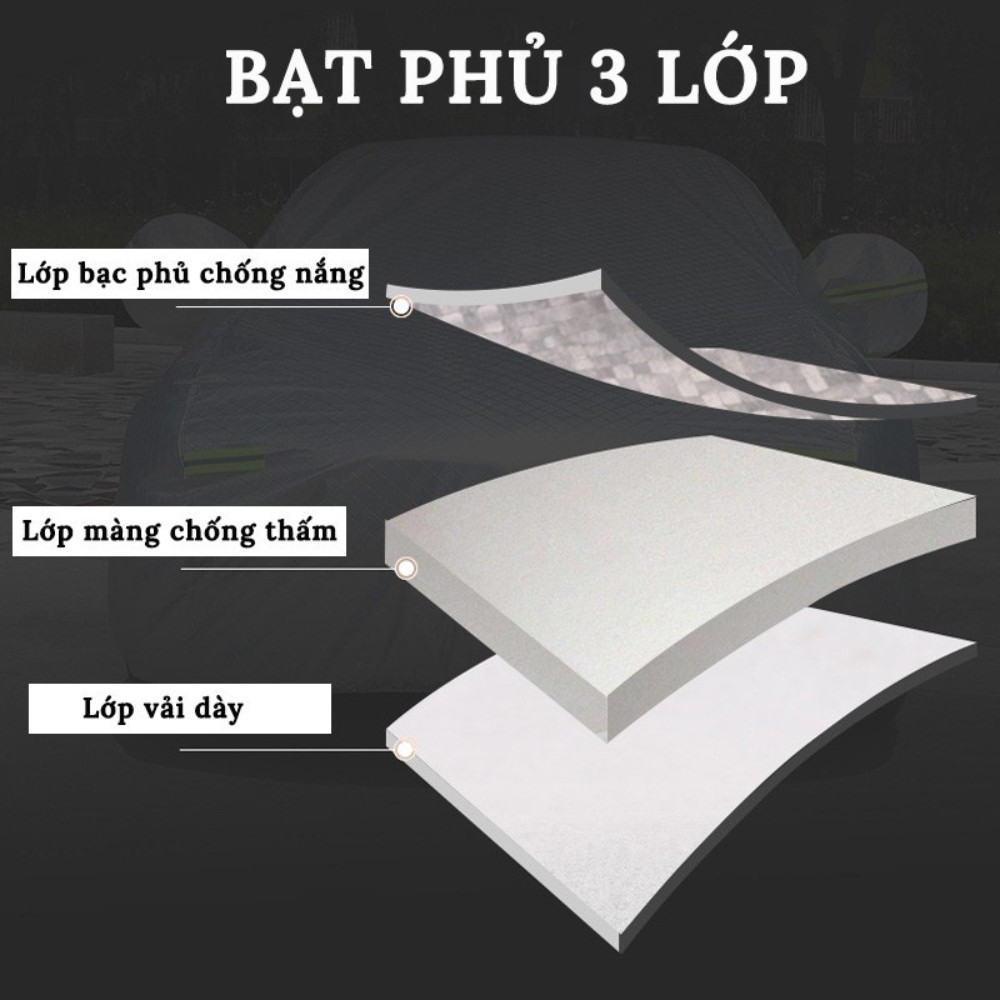 Bạt phủ ô tô 3 lớp tráng nhôm cao cấp - Chống nắng nóng, bụi bẩn, trầy xước, chống thấm xe tuyệt đối