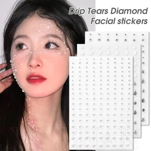 Miếng dán mặt kim cương giọt nước - Decal xăm nghệ thuật toàn thân - Dành cho cơ thể, mặt, lông mày - Chống thấm nước, tự dính, trong suốt - Đồ dùng trang điểm DIY cho bữa tiệc lễ hội