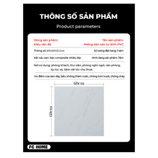 Miếng dán lót sàn nhà tiện lợi BUNA. Dán sàn vân đá chất liệu PVC, kích thước 60x60x0.1cm