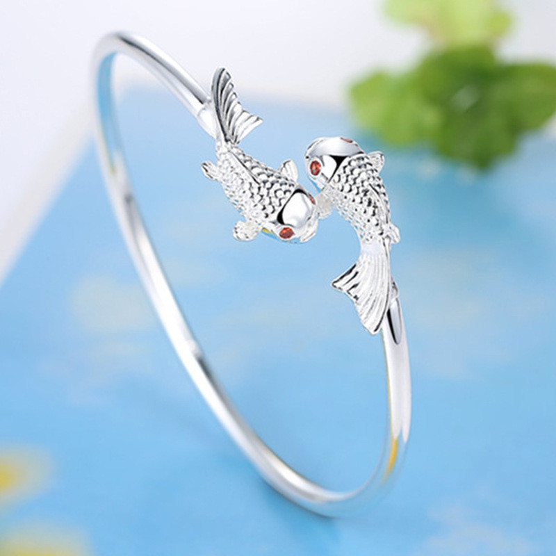 Bạc 925 Vòng tay cá vàng nguyên bản Lắc tay dành cho nữ thời trang Trang sức dự tiệc sang trọng