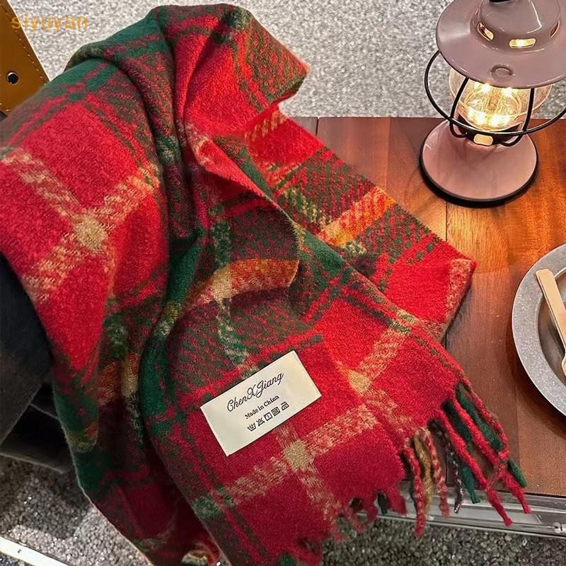 Siyuyan Kẻ Sọc Khăn Checkerboard Khăn Mềm Mại Nữ Mùa Đông Ấm Áp Kép Sử Dụng Khăn Choàng Dài Vintage Dày Khăn Viền VN