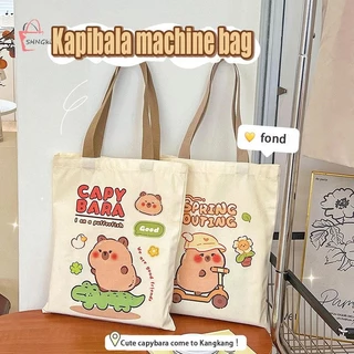 Shngki Dễ Thương Kapibala Túi Vải Capybara Dung Tích Lớn Túi Mua Sắm Vai Túi Tote Văn Phòng Phẩm Túi Bảo Quản MNS