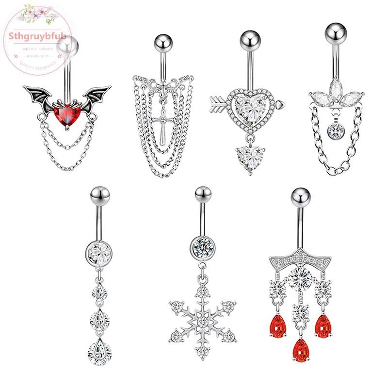 Sthb Thời Trang Pha Lê Trái Tim Bụng Nút Nhẫn Trang Sức Cho Nữ Thép Không Gỉ Zircon Rốn Nhẫn Cơ Thể Phụ Kiện VN