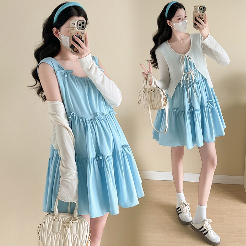 Bộ đồ bà bầu Áo khoác chống nắng mùa hè + Thiết kế Váy búp bê dáng rộng Bộ đồ hai mảnh