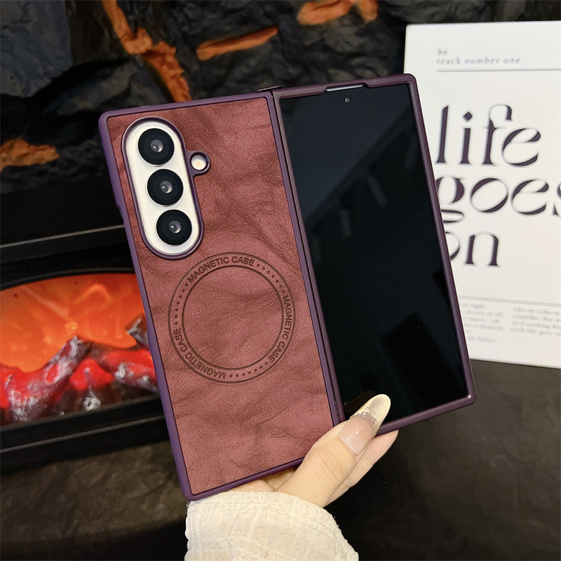 Ốp Lưng Họa Tiết Da Cừu Retro Cho Samsung Galaxy Z Fold 7 Gấp 6 Gấp 5 Gấp 4 Gấp 3 5G Sạc Không Dây Từ Tính