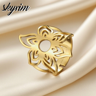 SKYRIM Thép Không Gỉ Mở Vòng Điều Chỉnh Thời Trang Thanh Lịch Cánh Hoa Thiết Kế Nữ Trang