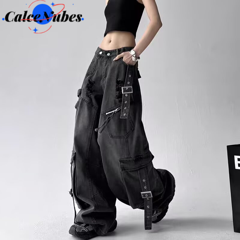 Quần denim độc đáo có dây buộc cho nữ, thời trang và thoải mái