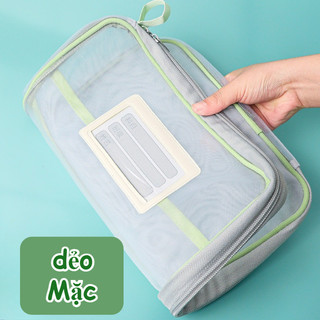 Túi đựng hồ sơ gạch trong suốt, lớn, có tay cầm dễ mang, Túi Dây Kéo Lưới, Đồ dùng sinh viên