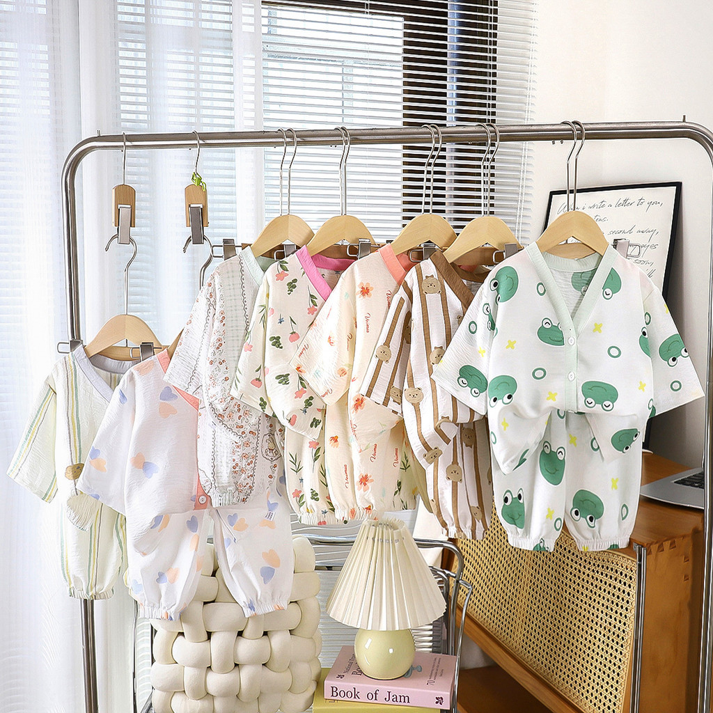 ​​Bộ đồ ngủ mùa hè cho trẻ em Bộ đồ ngủ Cardigan mỏng Bộ đồ ngủ hai mảnh Kích thước 8O-130​​

 PFYZ