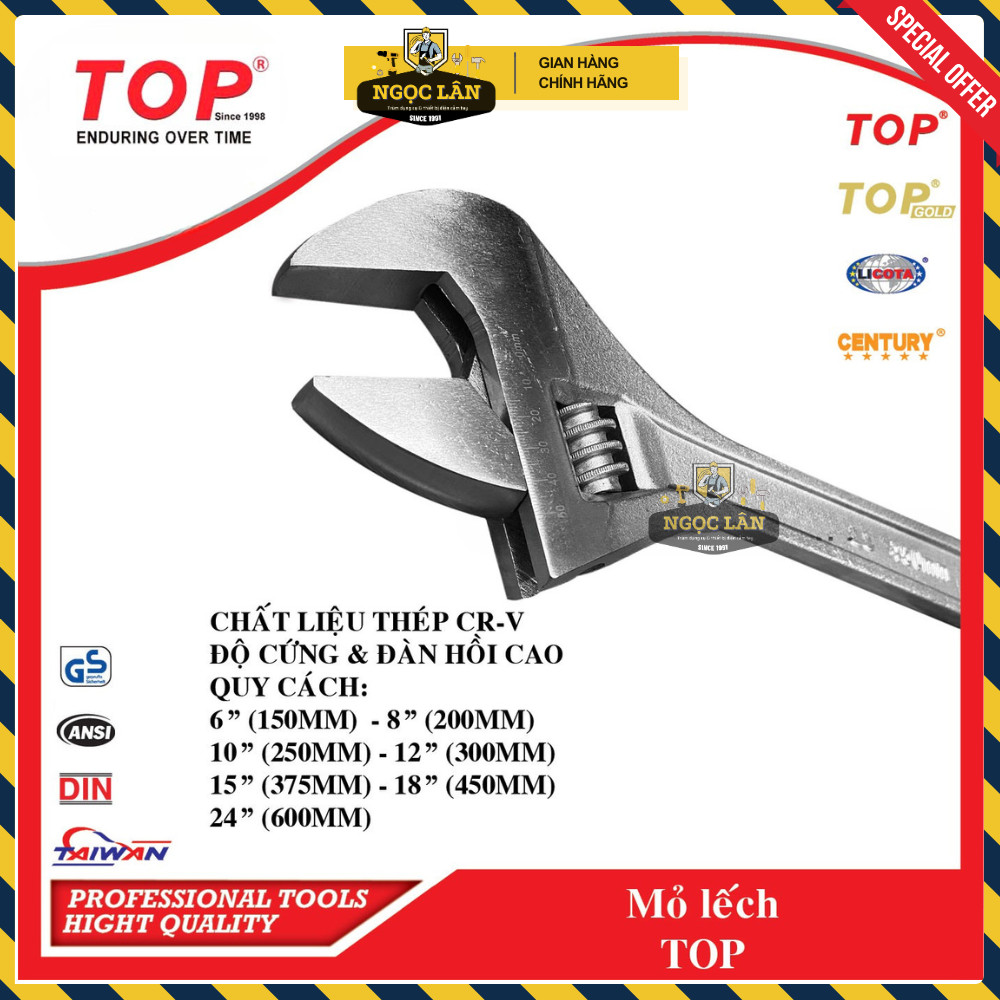 [Chính hãng TOP] Mỏ Lết xi trắng Top 6” 150mm 8" 200mm 10" 250mm 12" 300mm hàng Đài Loan cao cấp