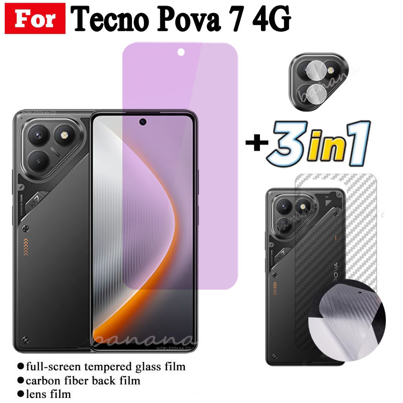 Dành cho Tecno Pova 7 4G Kính cường lực chống ánh sáng xanh RayTempered Tecno Pova 7 5G Pova 7 Pro Pova 7 Kính cường lực siêu chống gián điệp Bảo vệ màn hình + Phim ống kính máy ảnh + Phim mặt sau