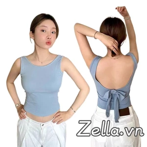 Áo Tank Nữ Mùa Hè Màu Trơn Lưng Nơ Cổ Tròn Áo Vest