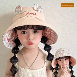 Phim hoạt hình trẻ em Mũ chống nắng hai mặt-Áo hè bé gái ngoài trời chống tia cực tím Mũ rỗng dễ thương