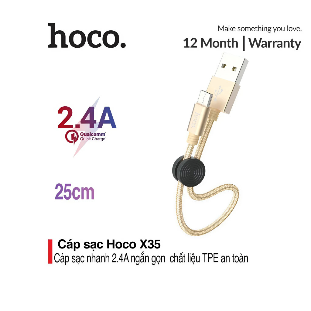 Dây Cáp Sạc Nhanh Và Truyền Dữ Liệu Hoco X35 25cm Sạc Nhanh 2.4A Max fls