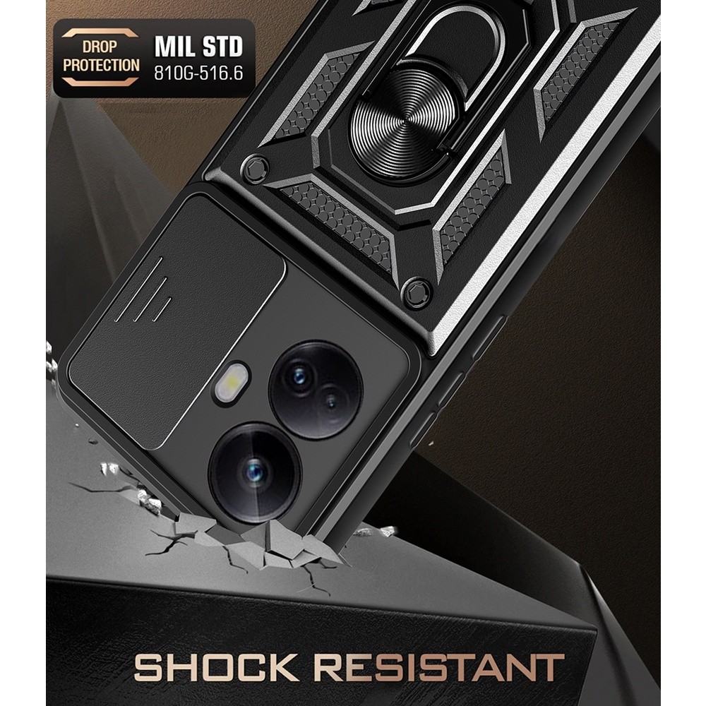 Ốp lưng bảo vệ Camera Armor chống sốc Realme 10 Pro Plus 5G 9 9i C55 C53 C51 C67 C65 4G Narzo N55 Note 50 Vỏ xe từ tính Nhẫn đứng đẩy kéo bảo vệ