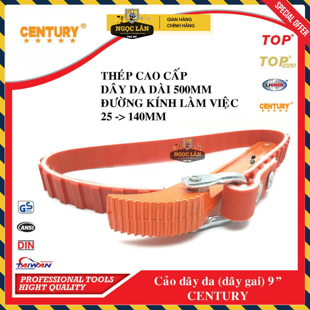 [Chính hãng[ Cảo dây da, cảo mở lọc dầu (nhớt) Century 9" đường kính điều chỉnh từ 25-140mm cao cấp