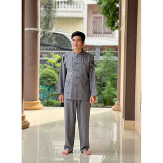 Set linen nam đi chùa thêu rồng, pháp phục trung niên