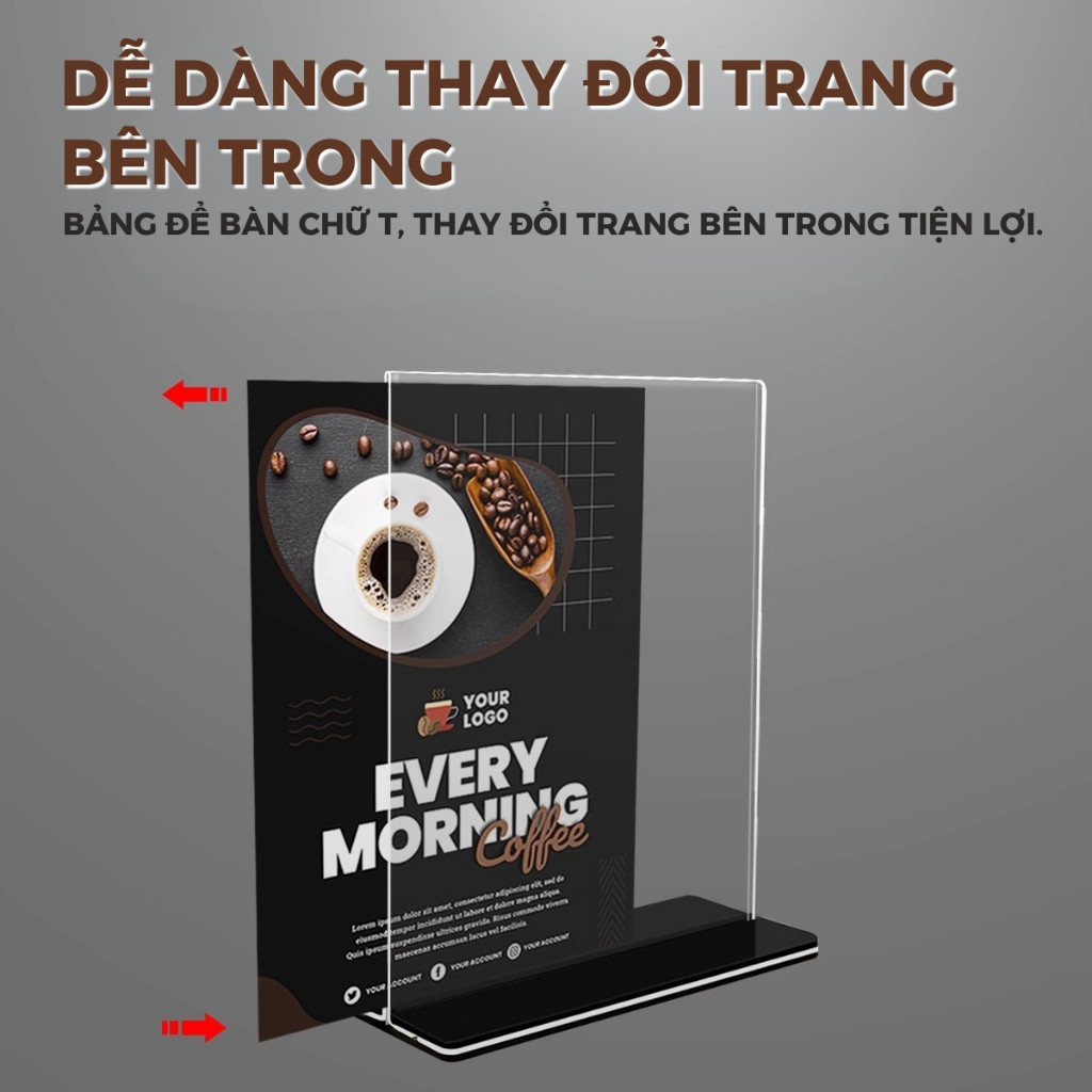 Kệ Mica Trưng Bày A4/A5 - Bảng Menu Để Bàn Trong Suốt, Chất Liệu Bền Đẹp Không Ố Vàng Cho Quán Cafe/Shop