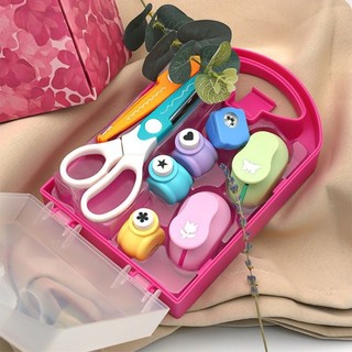DE Trẻ Em Lỗ Puncher Bộ Kéo DIY Thêu Sò Giấy Đấm Hình Trái Tim Lỗ Đấm Hình Ngôi Sao Giấy Punc
