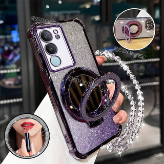 Ốp lưng VIVO V29 V29Pro V27 V27 Pro Vỏ lấp lánh Gradient mới có gương trang điểm Giá đỡ từ tính VIVO V29 Pro V27 Pro Bảo vệ ống kính có giá đỡ dây buộc Điện thoại chống sốc Cove