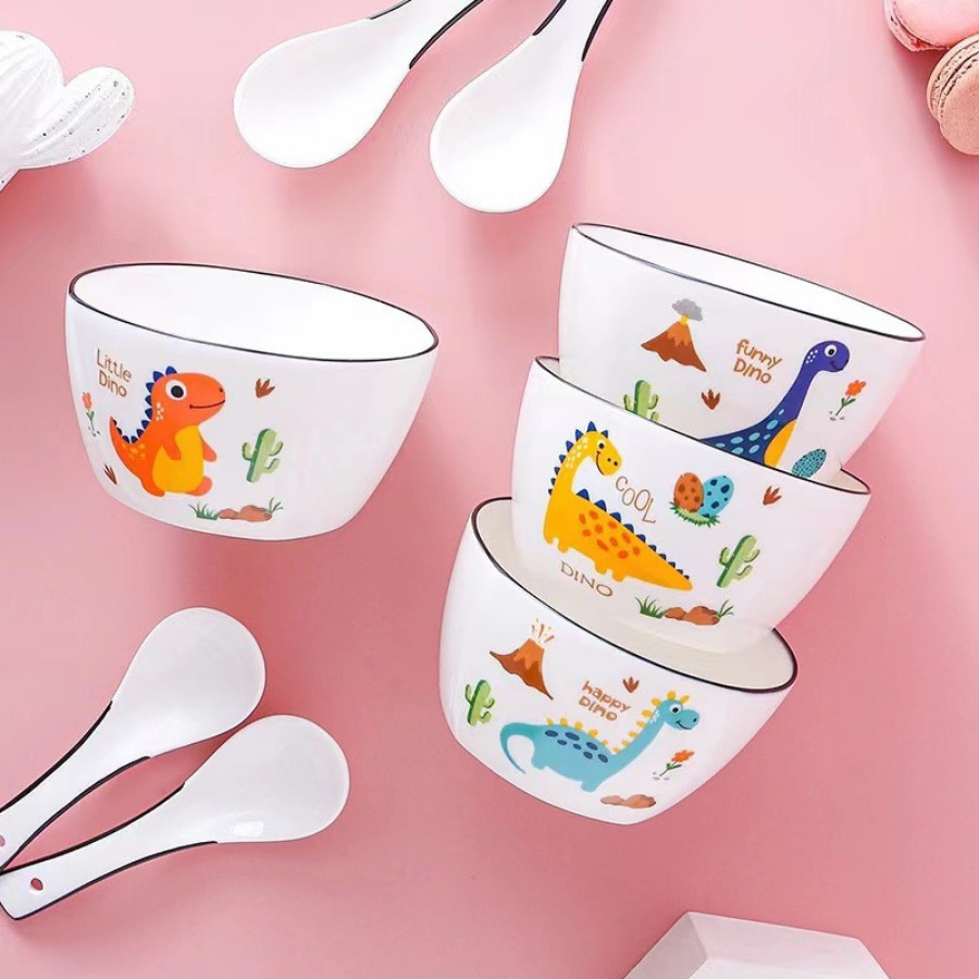 Bát Sứ Ăn Cơm,Bát Cơm, Bát Con Họa Tiết Khủng Long Dễ Thương BATSU002