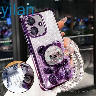 Ốp điện thoại chống sốc cho OPPO A3 A3X 4g A3 pro bốn góc chống rơi dễ thương 3D đầy màu sắc giá đỡ gấu khung vỏ vòng tay pha lê Vỏ mềm 5LII