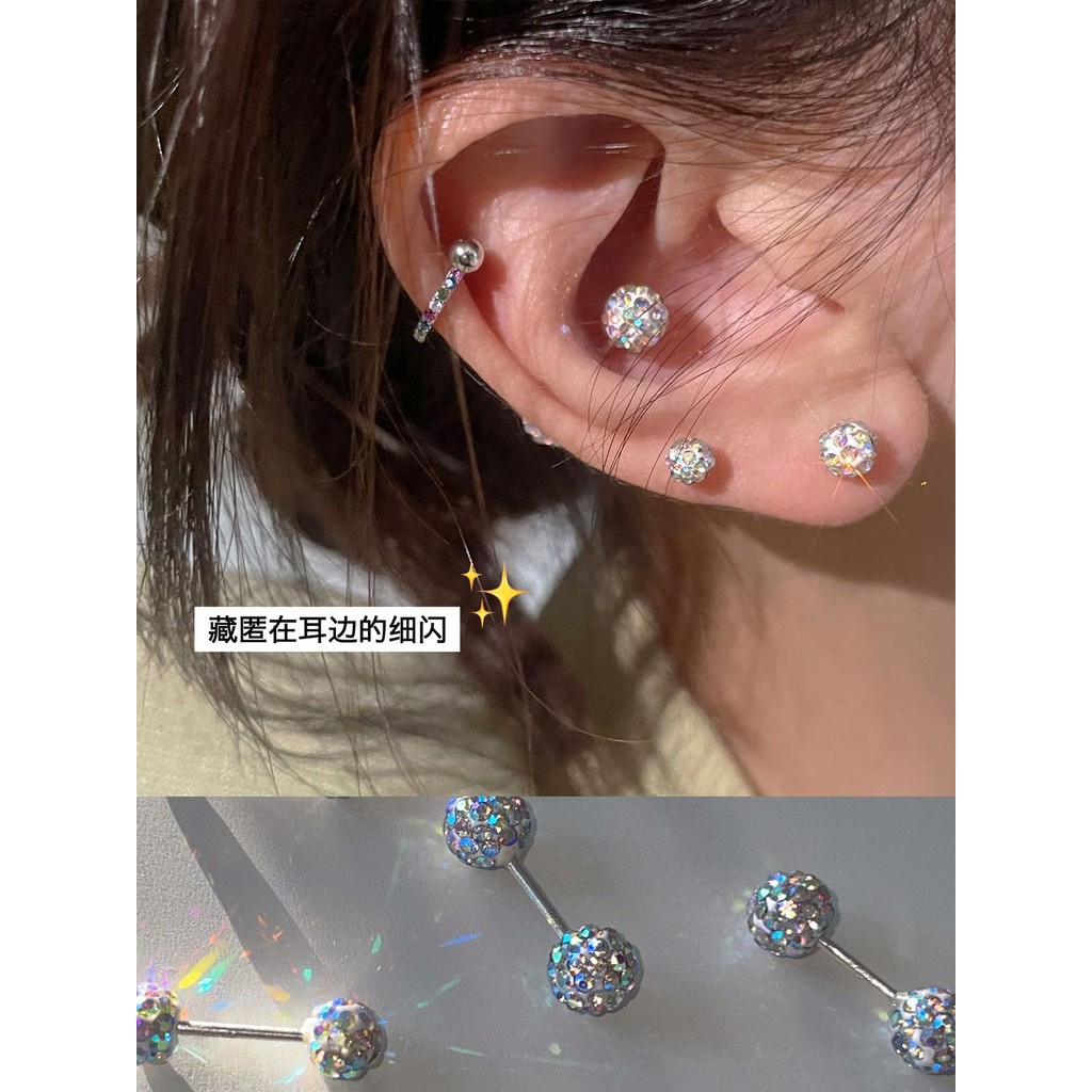 Bông tai hai đầu kim cương cao cấp, full kim cương và kim mịn, chống rơi, miễn phí chọn xương tai