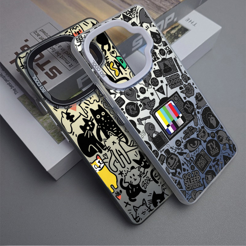 Dành cho iQOO 13 12 Pro Z10 Turbo Z9 Z9X Neo 10 Pro Neo 9 Graffiti Cat Micro Matte Frosted Phone Case cho iQOO Z9 Turbo Z8 Ốp điện thoại iQOO chống sốc
