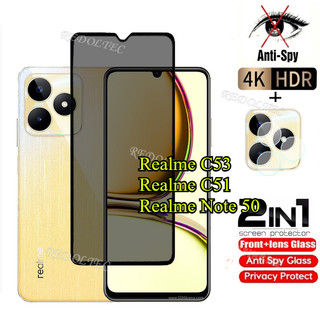 Realme C53 C51 Note 50 Kính cường lực riêng tư Chống gián điệp Full Cover Bảo vệ màn hình Chống Peek 2in1 Phim riêng tư + Bảo vệ ống kính Realme Note50 C53 C51