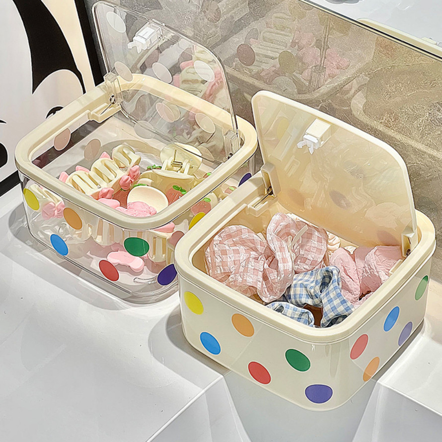 Hộp Nhựa Đựng Đồ Trang Điểm Mini Có Nắp Lật Chấm Bi Đáng Yêu DinoHome Phụ Kiện Văn Phòng Mini