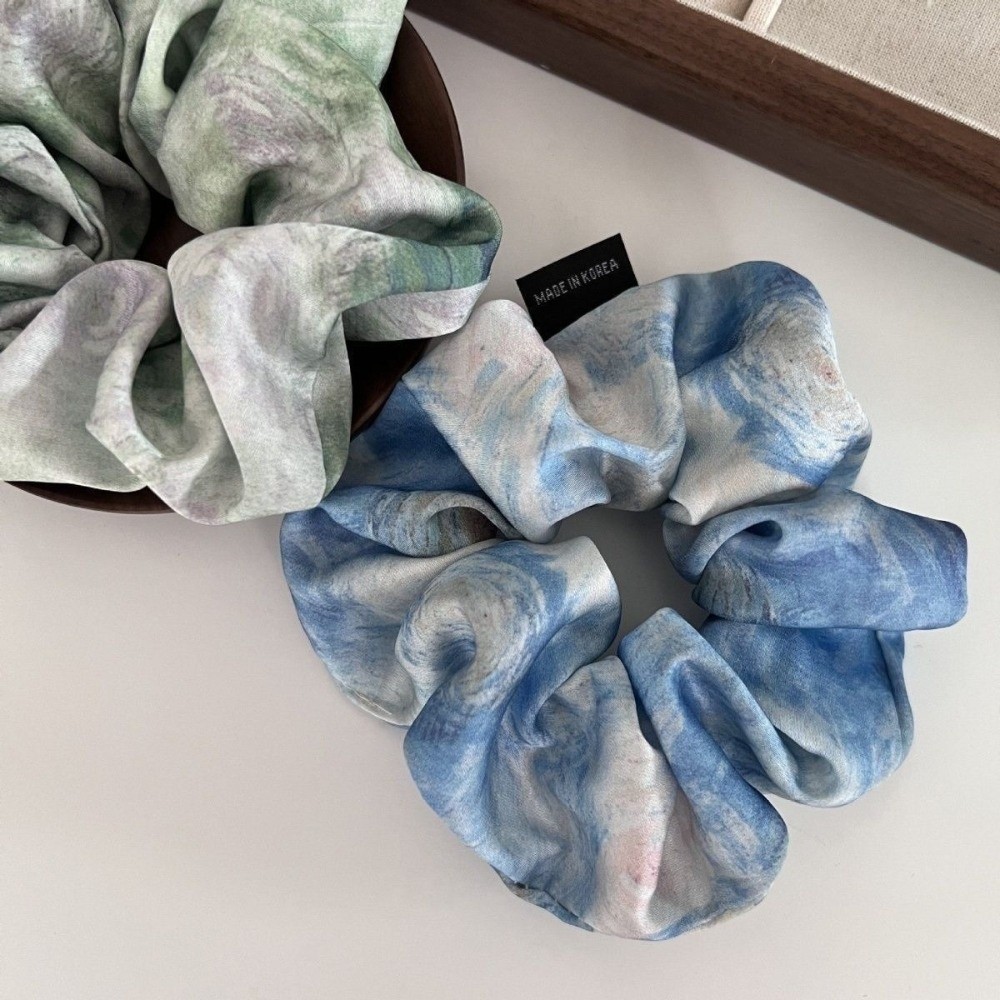 Dây buộc tóc satin vẽ tranh sơn dầu cổ điển với màu sắc chuyển tone phong cách Monet - Phụ kiện thời trang
