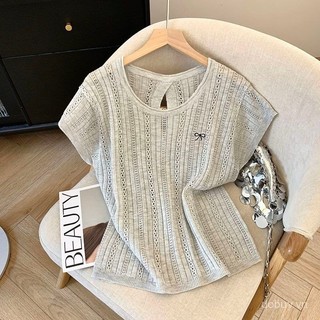 Áo sơ mi nữ nhẹ thoáng mùa hè, lưng cắt nơ, form ôm vừa vặn, tay ngắn