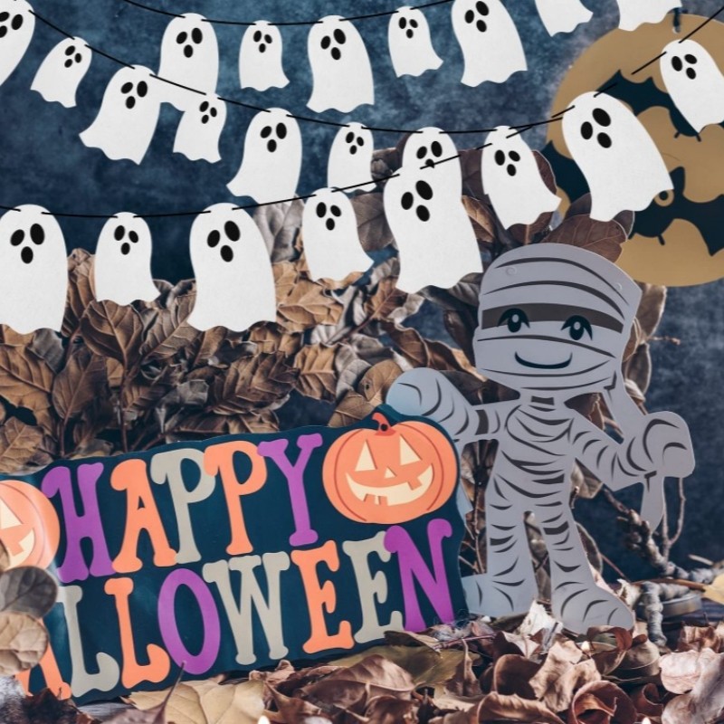 Treo biểu ngữ ma ma ma trắng Cờ ma Halloween - Trang trí ngôi nhà ma ám