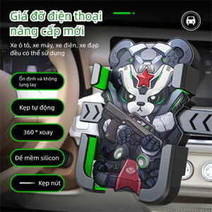 Giá đỡ điện thoại xe máy hình gấu trúc hoạt hình, Giá đỡ điện thoại xe đạp xe máy Khóa nhanh Giá đỡ chống sốc MTB có thể xoay được，kẹp điện thoại xe máy