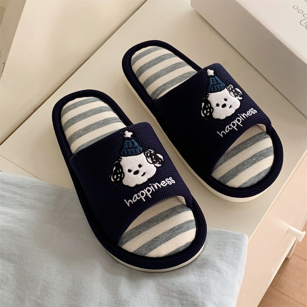 Dép vải lanh Cotton yên tĩnh Giày đế mềm Nhật Bản Fun Hat Puppy Dép bốn mùa Dép vải lanh đa năng Dép đi trong nhà Dép đi trong nhà thấm mồ hôi