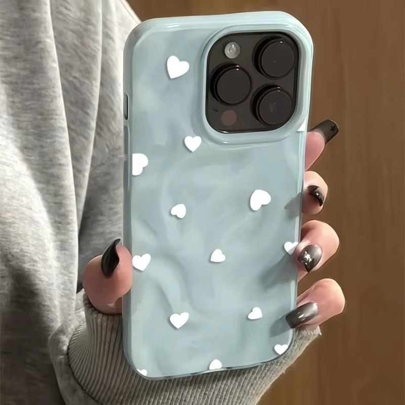 Ốp Điện Thoại Trái Tim Tình Yêu Dễ Thương Cho iPhone 16 15 14 Pro 13 12 11 Pro Max 17AIR 16 Plus Gấp Họa Tiết Silicon Mềm