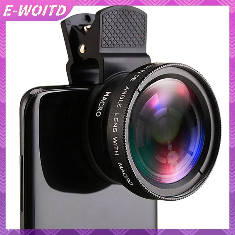 E-woitd 2in1 Ống kính điện thoại mắt cá Zoom góc rộng 0,45X Ống kính Macro mắt cá Bộ dụng cụ máy ảnh có ống kính kẹp trên điện thoại cho điện thoại thông minh HNVN
