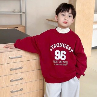 Áo nỉ cổ tròn trẻ em 14-52kg mẫu chữ STRONG. Chất liệu co dãn ấm áp. D5