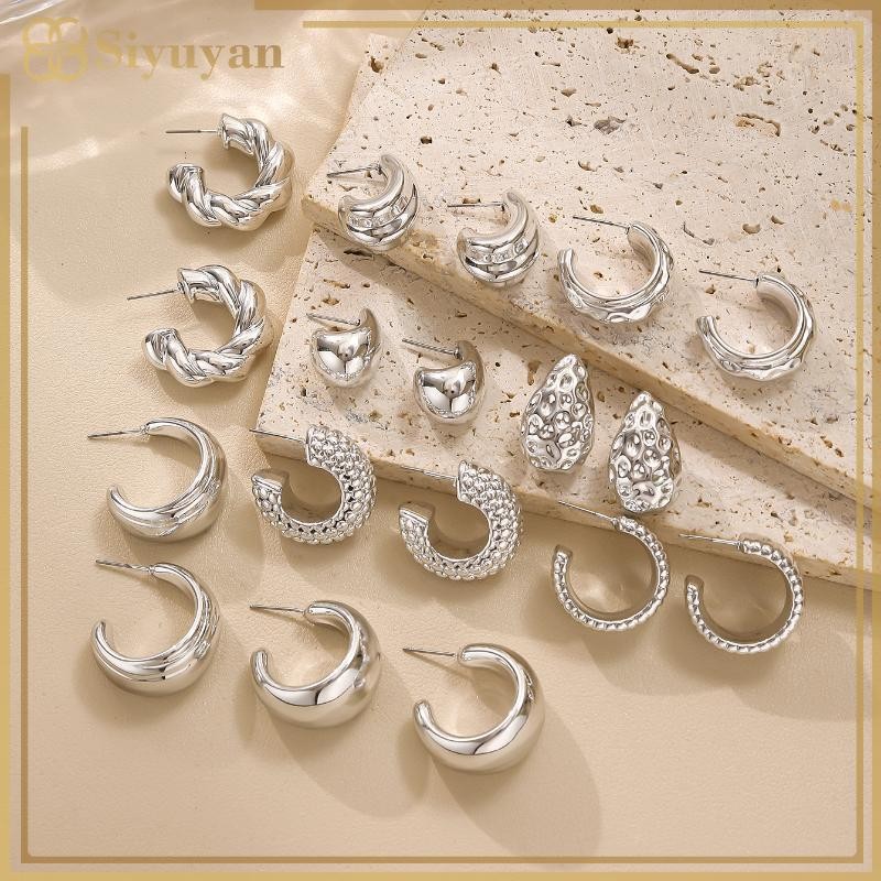 Siyuyan 3 / 9 Đôi Thanh Lịch Giọt Nước Hình Chữ C Vòng Bông Tai Cá Tính Không Đều Bông Tai Đa Năng Nữ Tiệc Hàng Ngày Trang Sức Quà Tặng VN