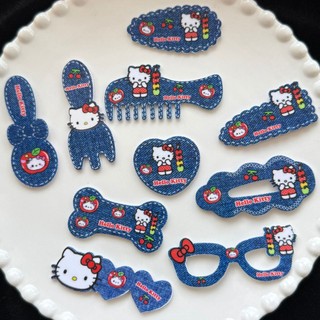 🌸 KẸP TÓC LINEN HELLO KITTY PHONG CÁCH JEAN KẸP TÓC HELLO KITTY HỌA TIẾT DỄ THƯƠNG CHO BẠN GÁI