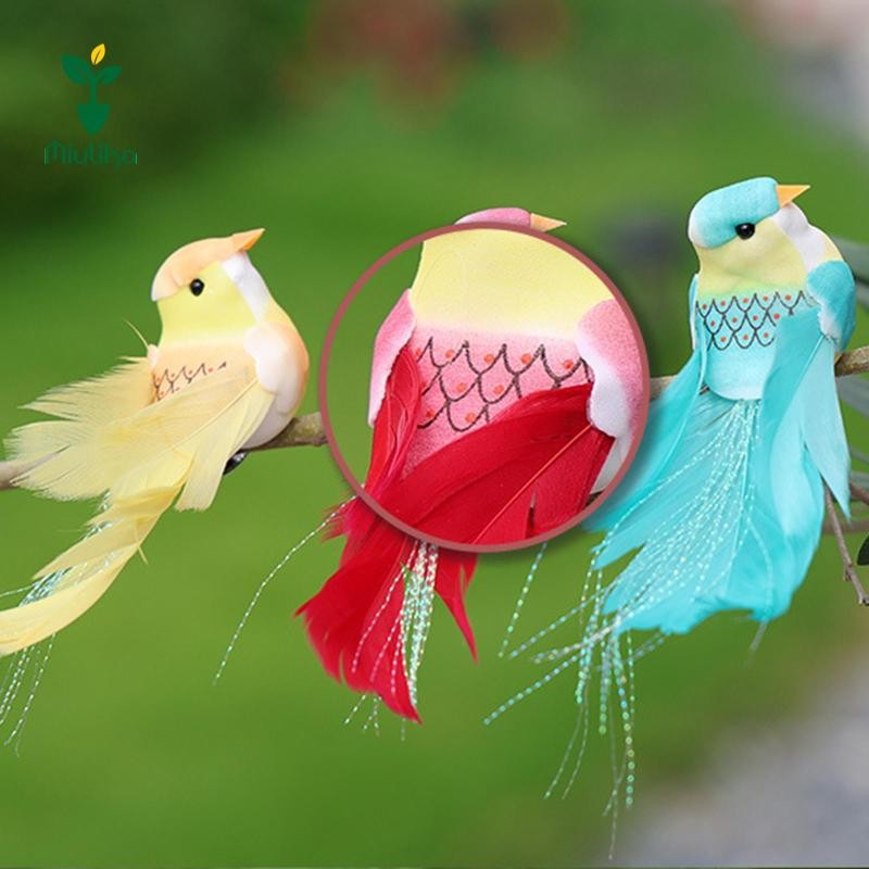 Miulika 6x Chim Nhân Tạo Mô Phỏng Chim Sắp Xếp Hoa Thực Tế Đồ Trang Trí Cây Cho Nhánh Micro Phong Cảnh Vòng Hoa Vườn