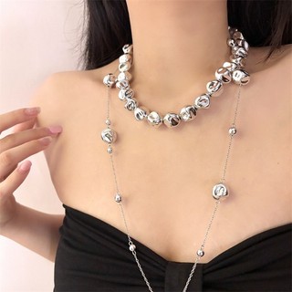 1 chiếc vòng cổ hạt tròn không đều sang trọng, dây chuyền xương đòn hai lớp, dây chuyền áo len