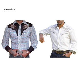 JET Retro Áo Sơ Mi Nam Retro Top Nam Vintage Tây Cao Bồi In Hình Slim Fit Áo Sơ Mi Dài Tay Thời Trang Dạo Phố Cho Công Sở Mặc