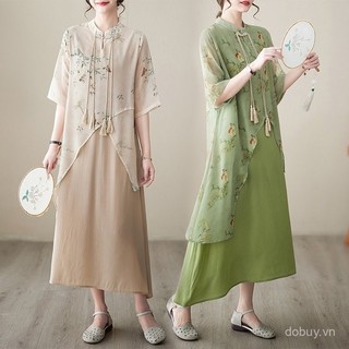 Đầm nữ sườn xám retro phong cách Trung Hoa, tay ngắn, phù hợp nhiều kích cỡ
