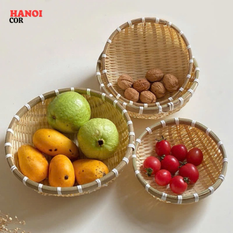 Rổ tre tròn mini đựng hướng dương, đồ ăn, decor trang trí phụ kiện chụp ảnh